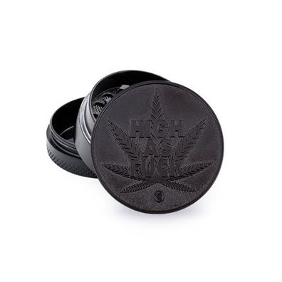 FIRE-FLOW Kräutermühle - High as Fuck, Black Metall, 40mm, 3-teilig