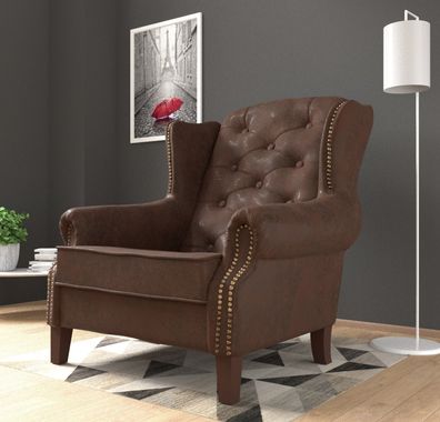 Zane - Chesterfield Ohrensessel aus Luxusmicrofaser Vintageoptik