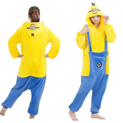 Damen Minions Jumpsuit Einteiler Schlafanzug Hausanzug Cosplay Karneval Kostum