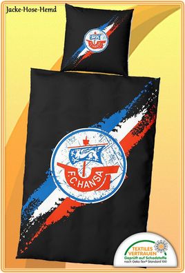 F.C. Hansa Rostock Bettwäsche Baumwolle Schwarz Logo Beutel Kuve Gr.135x200cm NEU