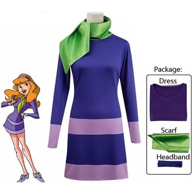 Scooby Doo Daphne Blake Cosplay Kostum Karneval Party Halloween Damen Outfit Set