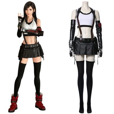 Final Fantasy VII Remake Tifa Lockhart Cosplay Kostum Outfit Rock Weste Kleid DE