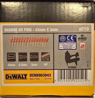 510 Betonnägel 3,0x43mm XH magaziniert für DeWalt DCN890 Akku Betonnagler C6