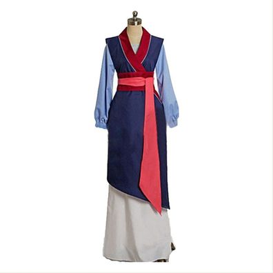 Mulan cosplay Costume Halloween Carnival Mulan Long Sleeve Dark blue dress