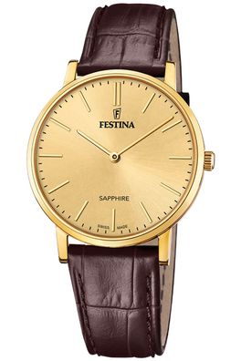 Festina Herrenuhr Braun/Goldfarben mit Lederband F20016/2