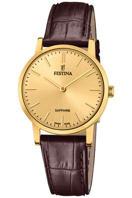 Festina Damenuhr Braun/Goldfarben mit Lederband F20017/2