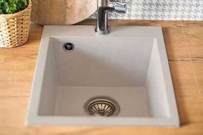 Granitspüle Küchenspüle 39x48 - Beige Einbauspüle Spülbecken -für 40cm Schrank