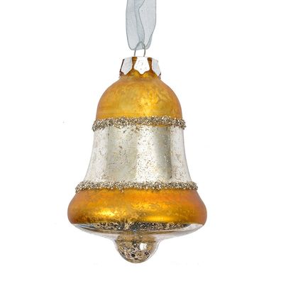 Clayre & Eef Weihnachtsanhänger Ø 5x9 cm Goldfarbig Glas (Gr. Ø 5x9 cm)