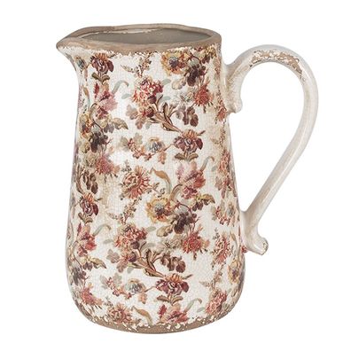 Clayre & Eef Dekorative Kanne 21x15x23 cm Beige Rosa Keramik Blumen (Gr. 21x15x23 cm)