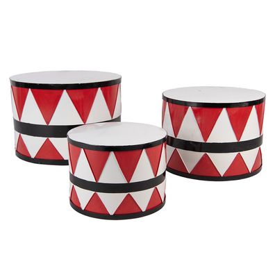 Clayre & Eef Weihnachtsdekoration Trommel Ø 47/ Ø 39 / Ø 31 cm Weiß Rot Metall