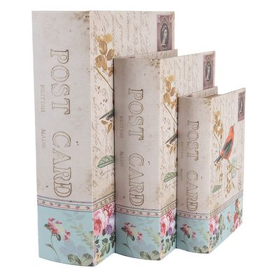 Clayre & Eef Aufbewahrungsbox 3er Set Bücher 27/22 /17 cm Beige Holz Vogel
