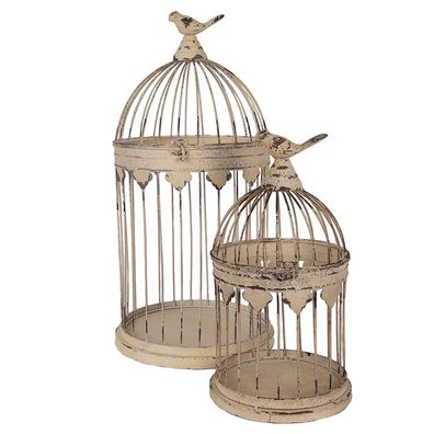 Clayre & Eef Vogelkäfig Dekoration Satz von 2 Ø 32x60 / Ø 23x40 cm Braun Metall