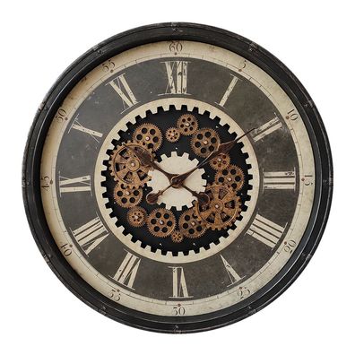 Clayre & Eef Wanduhr Ø 76 cm Schwarz Beige Kunststoff