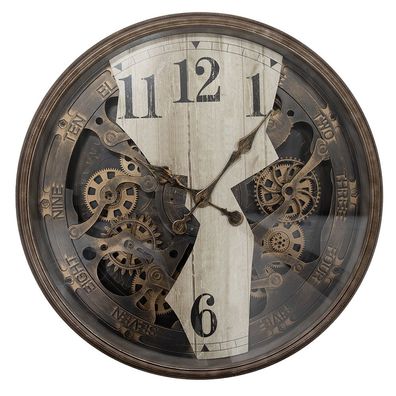 Clayre & Eef Wanduhr Ø 76x10 cm Braun Beige Kunststoff