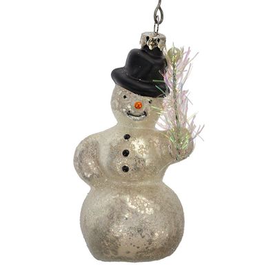 Clayre & Eef Weihnachtsanhänger Schneemann Ø 5x10 cm Weiß Glas (Gr. Ø 5x10 cm)