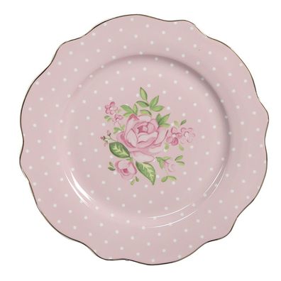 Clayre & Eef Frühstücksteller Ø 20 cm Rosa Porzellan Rosen (Gr. Ø 20x2 cm)
