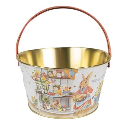 Clayre & Eef Dekorationskorb Ø 19x10 cm Weiß Aluminium Kaninchen