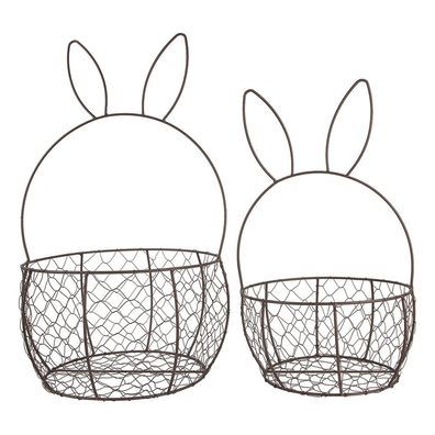 Clayre & Eef Dekorationskorb 2er Set Ø 33x55 / Ø 27x45 cm Braun Metall Kaninchen