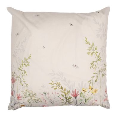 Clayre & Eef Kissenbezug 45x45 cm Beige Grün Polyester Blumen (Gr. 45x45 cm)