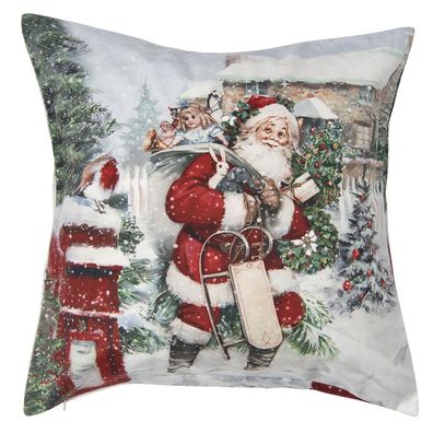 Clayre & Eef Kissenbezug 45x45 cm Weiß Polyester Weihnachtsmann (Gr. 45x45 cm)