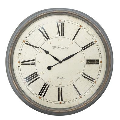 Clayre & Eef Wanduhr Ø 76x6 cm Grau Beige Kunststoff