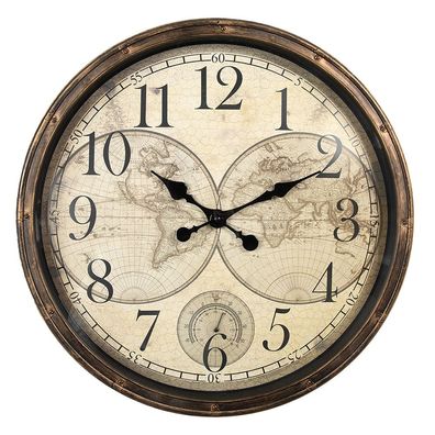 Clayre & Eef Wanduhr Ø 50x5 cm Braun Beige Kunststoff Weltkarte