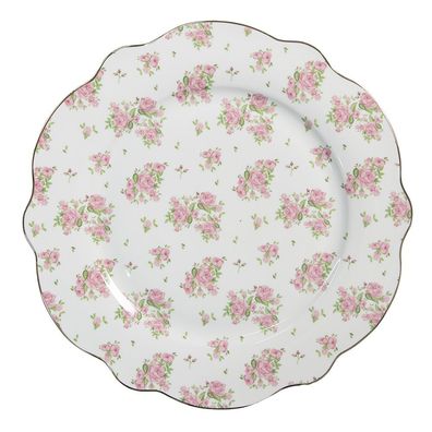 Clayre & Eef Speiseteller Ø 27 cm Rosa Porzellan Rosen (Gr. Ø 27x2 cm)