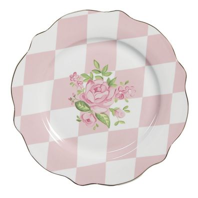 Clayre & Eef Frühstücksteller Ø 20 cm Rosa Weiß Porzellan Rosen (Gr. Ø 20x2 cm)