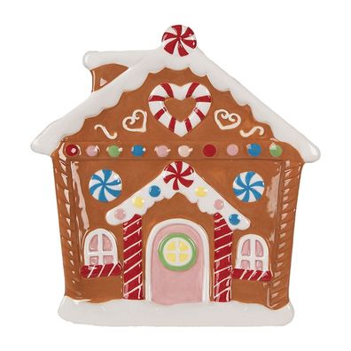 Clayre & Eef Frühstücksteller Lebkuchenhaus 20x21x2 cm Braun Keramik (Gr. 20x21x2 cm)