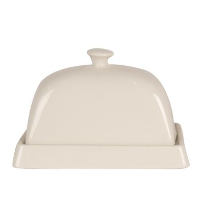 Clayre & Eef Butterdose 16x10x9 cm Weiß Keramik (Gr. 16x10x9 cm)