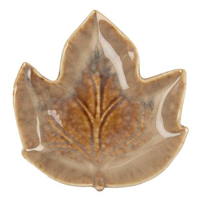 Clayre & Eef Dekoration Schale Blatt 14x13x2 cm Braun Keramik (Gr. 14x13x2 cm)