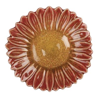 Clayre & Eef Dekoration Schale Blume Ø 14x3 cm Rot Gelb Keramik (Gr. Ø 14x3 cm)