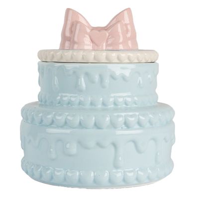 Clayre & Eef Vorratsglasdeckel Kuchen Ø 13x15 cm Blau Rosa Keramik (Gr. Ø 13x15 cm)