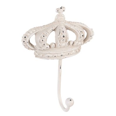 Clayre & Eef Wandhaken Krone 14x7x19 cm Weiß Metall (Gr. 14x7x19 cm)