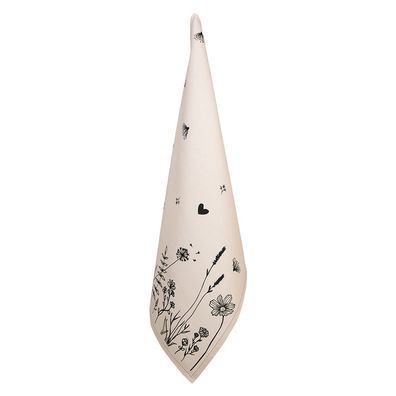 Clayre & Eef Geschirrtuch 50x70 cm Beige Schwarz Baumwolle Blumen (Gr. 50x70 cm)