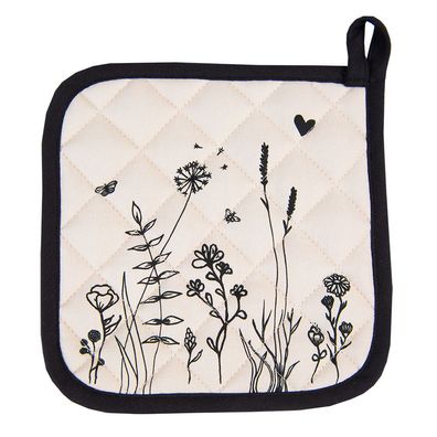Clayre & Eef Topflappen 20x20 cm Beige Schwarz Baumwolle Blumen (Gr. 20x20 cm)