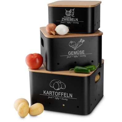 MNKsolution Aufbewahrungsboxen 3er-Set für Kartoffel, Gemüse, Zwiebel und Knoblauch
