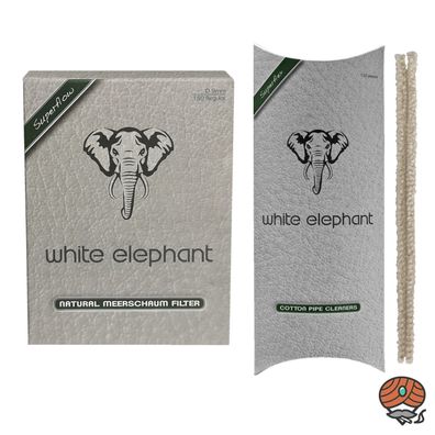 White Elephant Natural Meerschaum 150 Filter 9 mm + 100 Cotton Pfeifenreiniger
