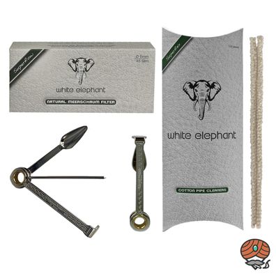 White Elephant Meerschaum Filter 6mm 45 Stück + Pfeifenreiniger + Pfeifenbesteck