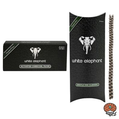 White Elephant Activated Charcoal 45 Filter, 6 mm + 80 Bristle Pfeifenreiniger