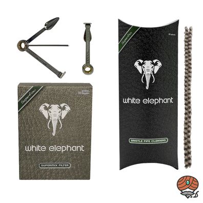 White Elephant Supermix Filter 9mm 150 Stück, Bristle Reiniger + Pfeifenbesteck