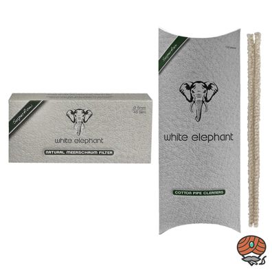 White Elephant Natural Meerschaum 45 Filter, 6 mm + 100 Cotton Pfeifenreiniger
