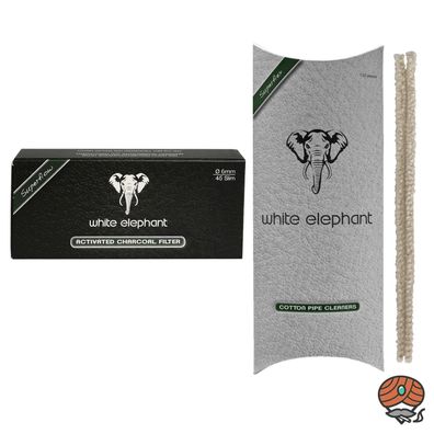 White Elephant Activated Charcoal 45 Filter, 6 mm + 100 Cotton Pfeifenreiniger
