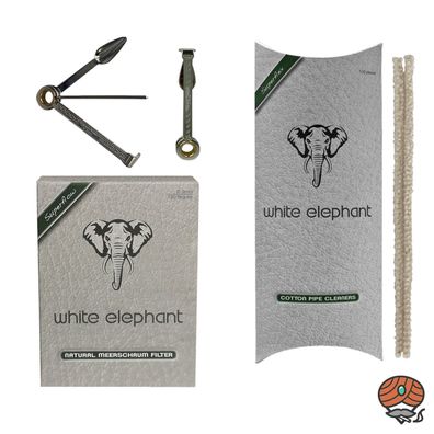 White Elephant Naturmeerschaum Filter 9mm 150, Pfeifenreiniger + Pfeifenbesteck