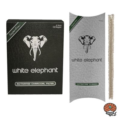 White Elephant Activated Charcoal Filter 150, 9 mm + 100 Cotton Pfeifenreiniger