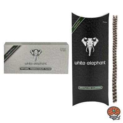 White Elephant Natural Meerschaum 45 Filter, 6 mm + 80 Bristle Pfeifenreiniger