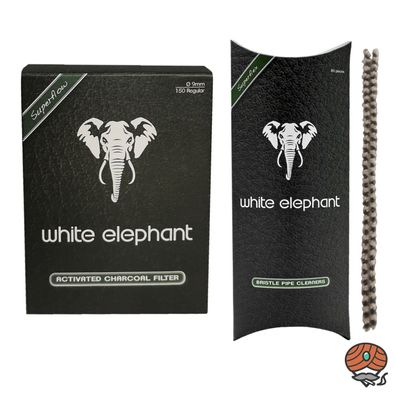 White Elephant Activated Charcoal Filter 150, 9 mm + 80 Bristle Pfeifenreiniger