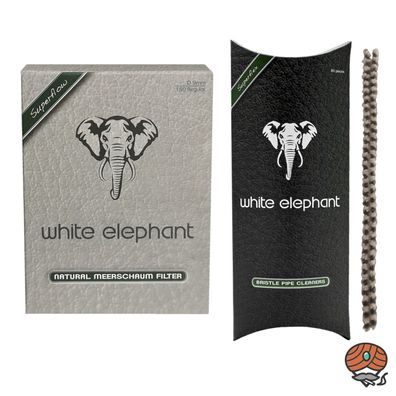 White Elephant Natural Meerschaum 150 Filter 9 mm + 80 Bristle Pfeifenreiniger