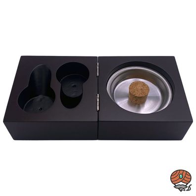 Angelo Pfeifenaschenbecher Würfelformat aus Holz schwarz mit Pfeifenablagen