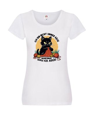 Manchmal Häkle ich auch | Schwarze Katze | Häkeln Damen Shirt Weiß